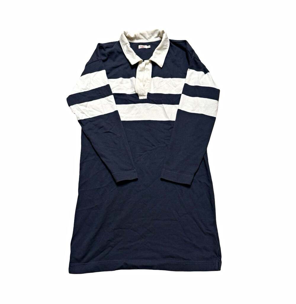 Faherty Navy White Striped Collared Knit Shirt Dress 100% Cotton Long Sleeve M